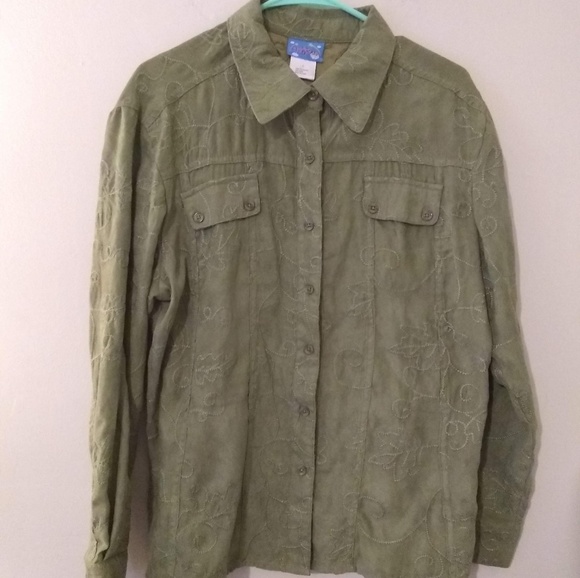 Cre8ions Vintage Faux Suede Button Front Embroidered Shirt / Shacket Size L - Picture 6 of 14